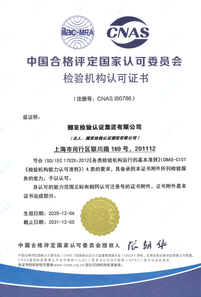Accreditation of  Laboratory Certificate CNAS (17025)