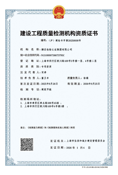 建设工程质量检测机构资质证书