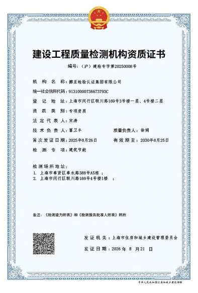 建设工程质量检测机构资质证书